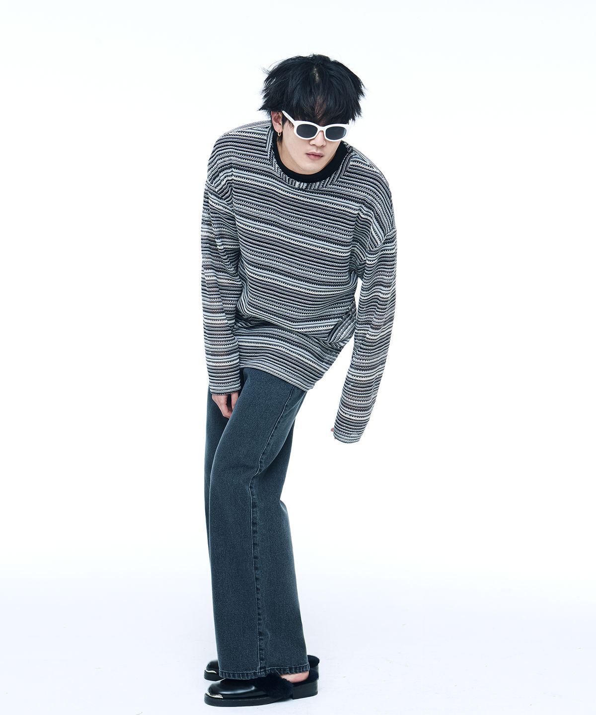 씨웨어 바이 더 지니어스(C WEAR BY THE GENIUS) 시스루 크래프트 니트 풀오버 블랙