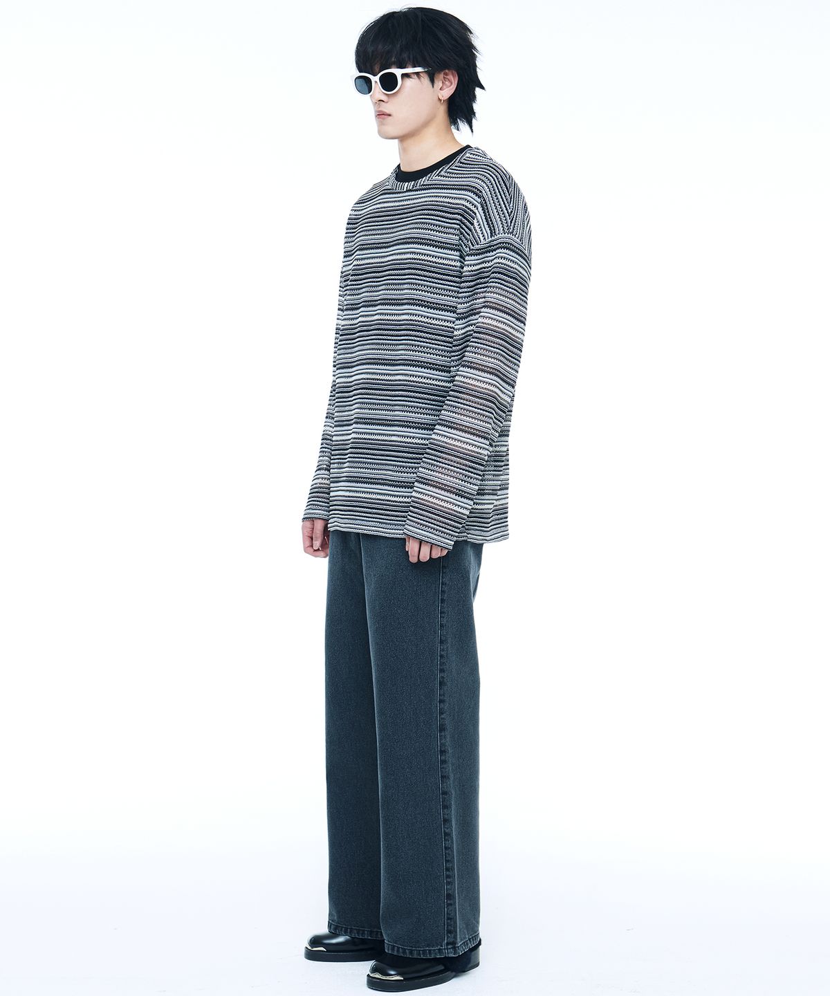 씨웨어 바이 더 지니어스(C WEAR BY THE GENIUS) 시스루 크래프트 니트 풀오버 블랙