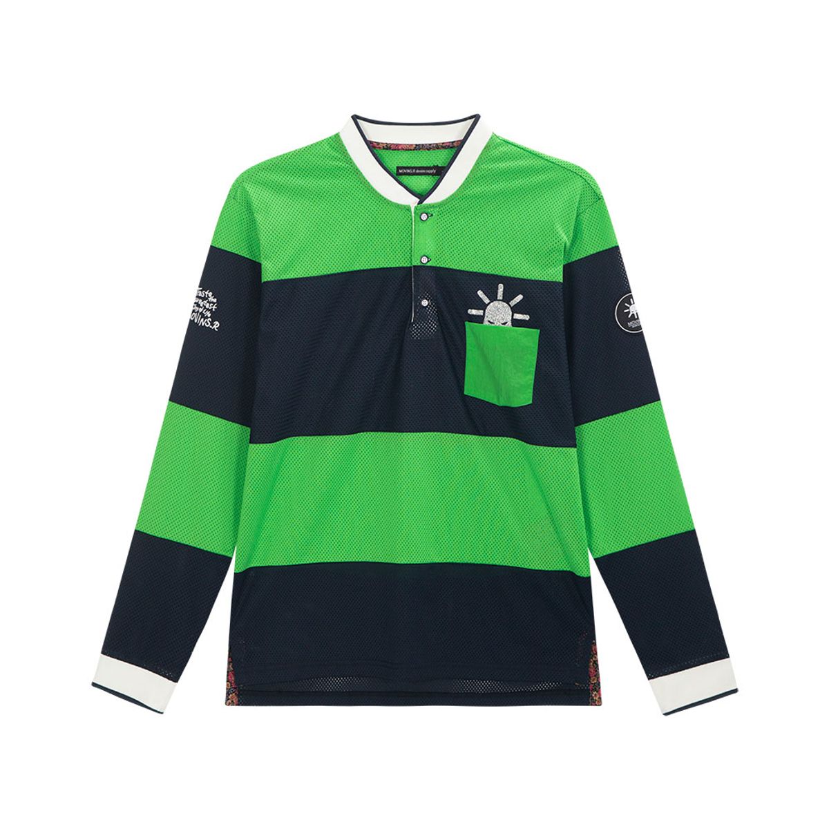 모빈스알(MOVINS.R) VERANO(여름) MESH HENLYNECK TOP GREEN/NAVY