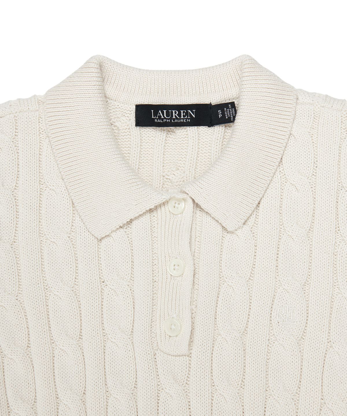 로렌 랄프 로렌(LAUREN RALPH LAUREN) 케이블 니트 코튼 폴로 스웨터 - 베이지