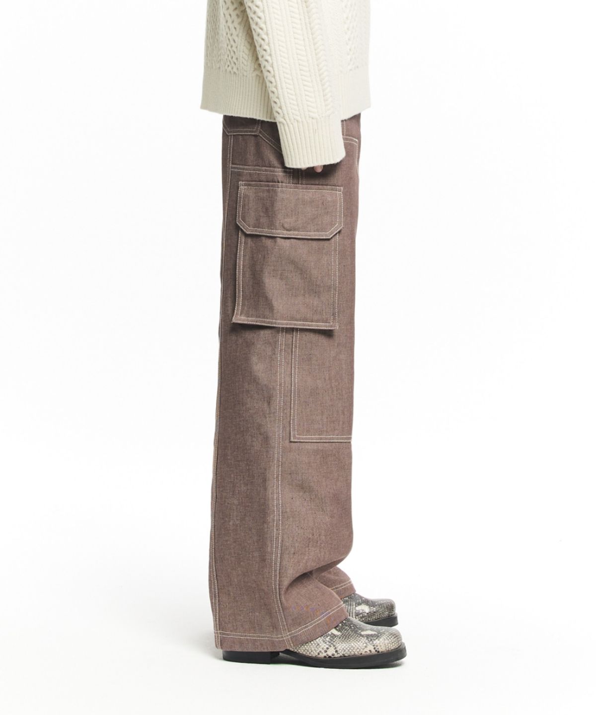 메종미네드(MAISON MINED) OBLIQUE CARPENTER WIDE PANTS BROWN