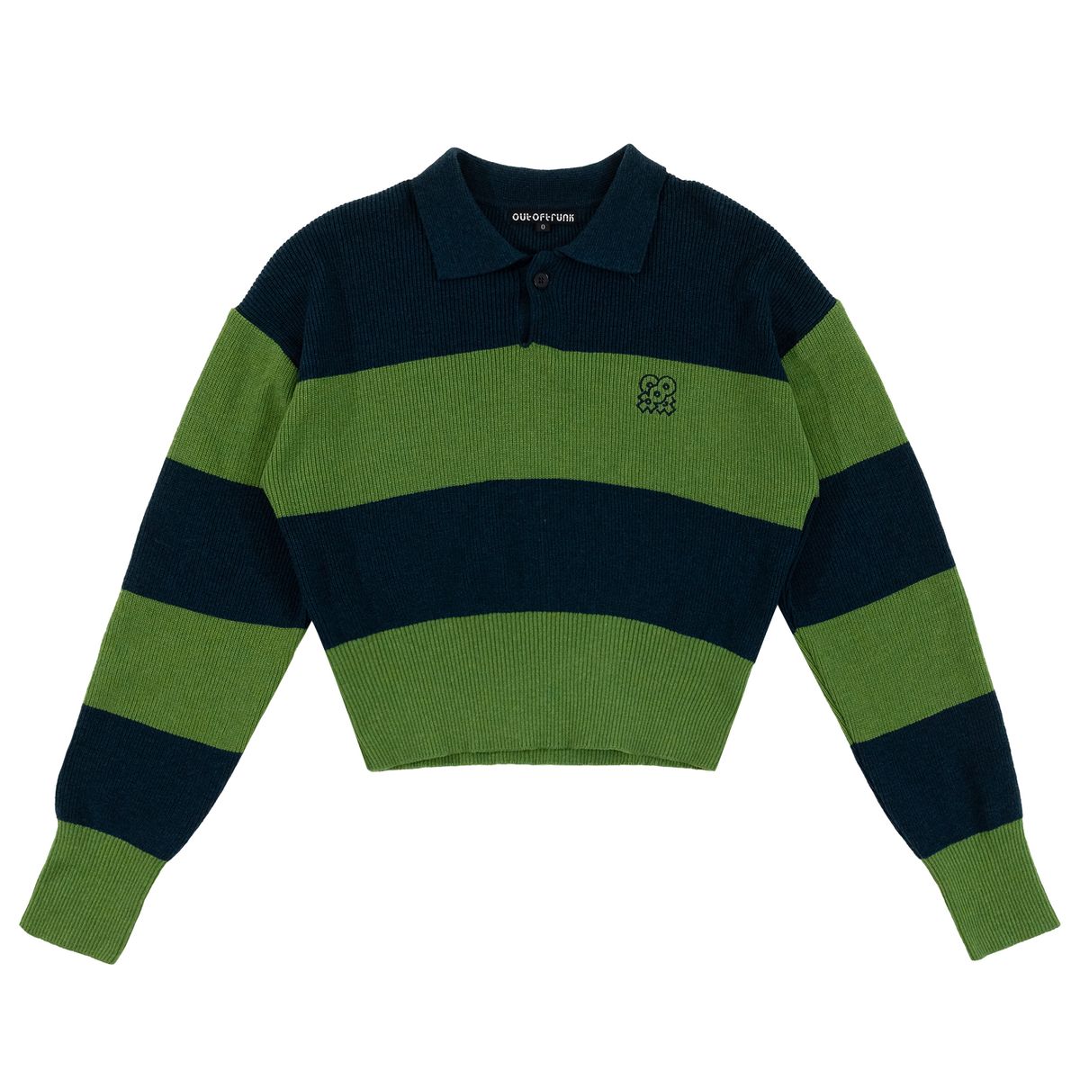아웃 오브 트렁크(OUT OF TRUNK) Stripe Collar knit Green (Women)
