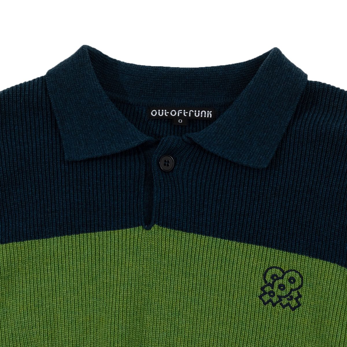 아웃 오브 트렁크(OUT OF TRUNK) Stripe Collar knit Green (Women)