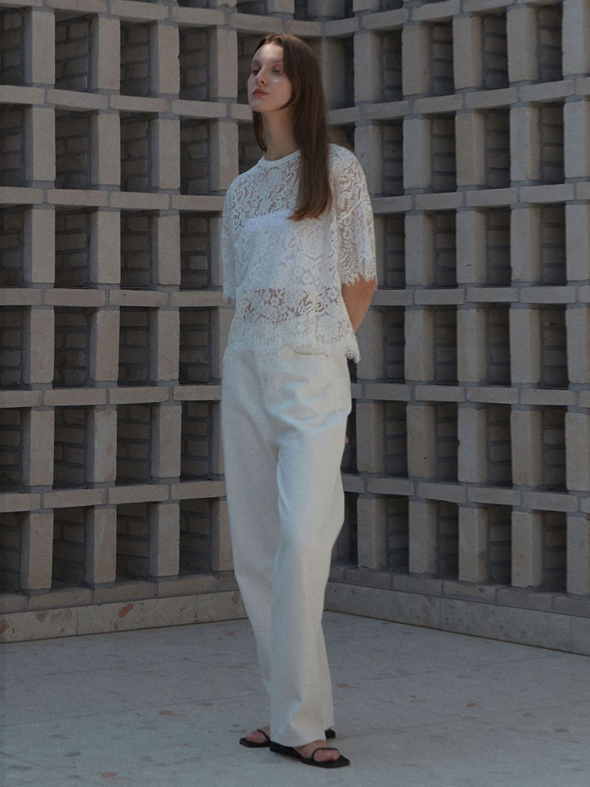 뮤에(MUER) 레이스블라우스화이트