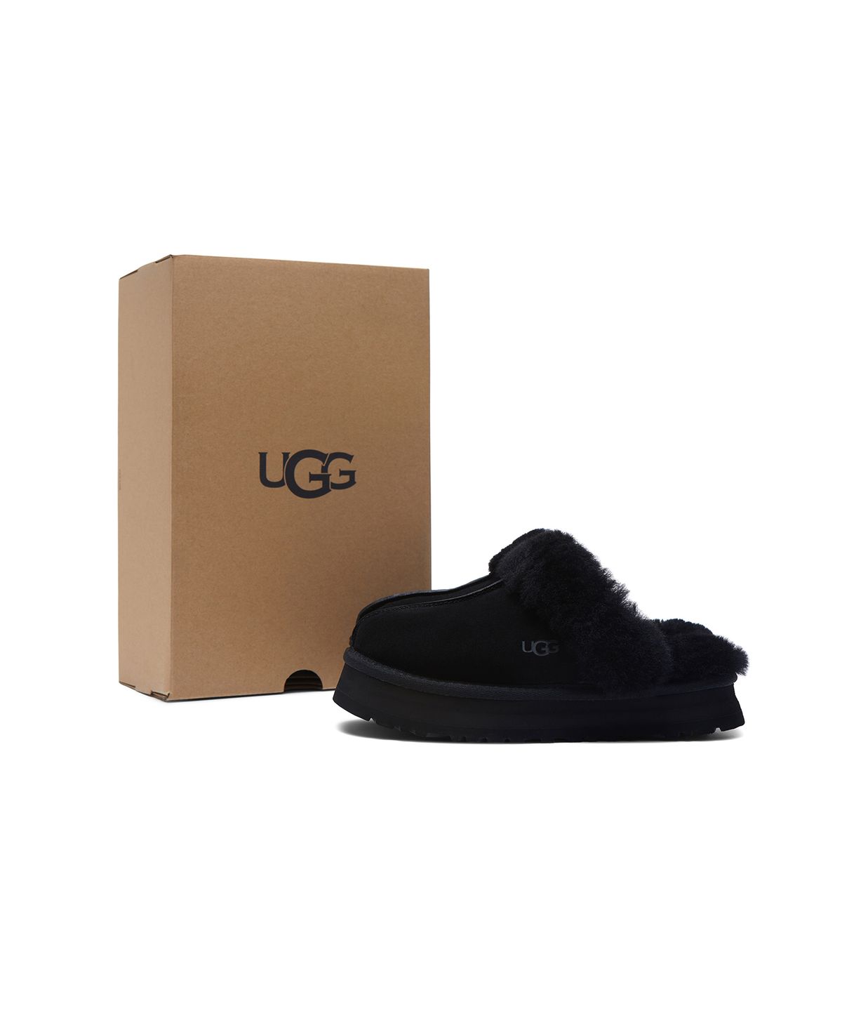 어그(UGG) [WOMEN] 퍼 카라 플랫폼 샌들 (디스케트) - 블랙 / 1122550BLK