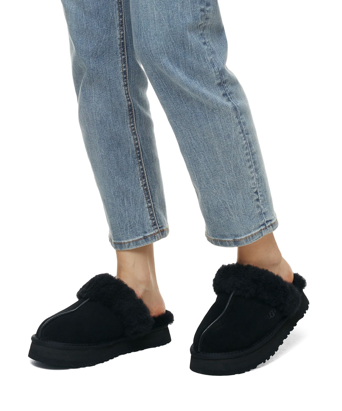 어그(UGG) [WOMEN] 퍼 카라 플랫폼 샌들 (디스케트) - 블랙 / 1122550BLK