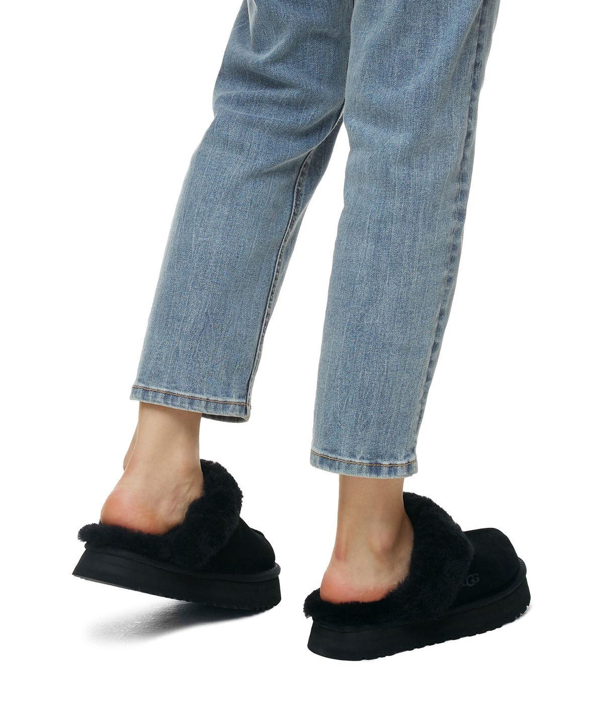 어그(UGG) [WOMEN] 퍼 카라 플랫폼 샌들 (디스케트) - 블랙 / 1122550BLK