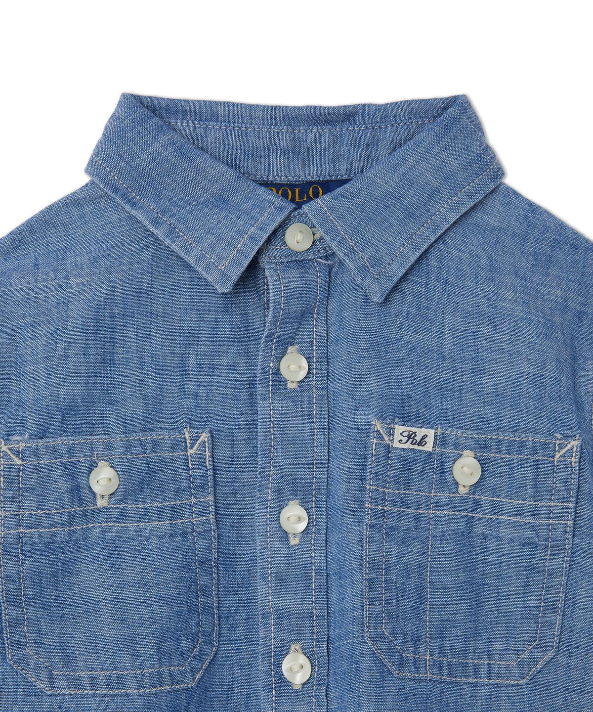 폴로 랄프 로렌 칠드런(POLO RALPH LAUREN CHILDREN) 여아 4-6.5세 티어드 샴브레이 셔츠드레스 - 블루