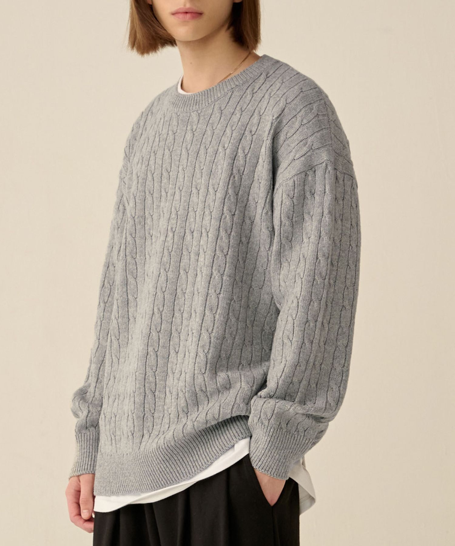 MUSINSA | TAKEASY Solid Cable Loose-fit Knit Sweater