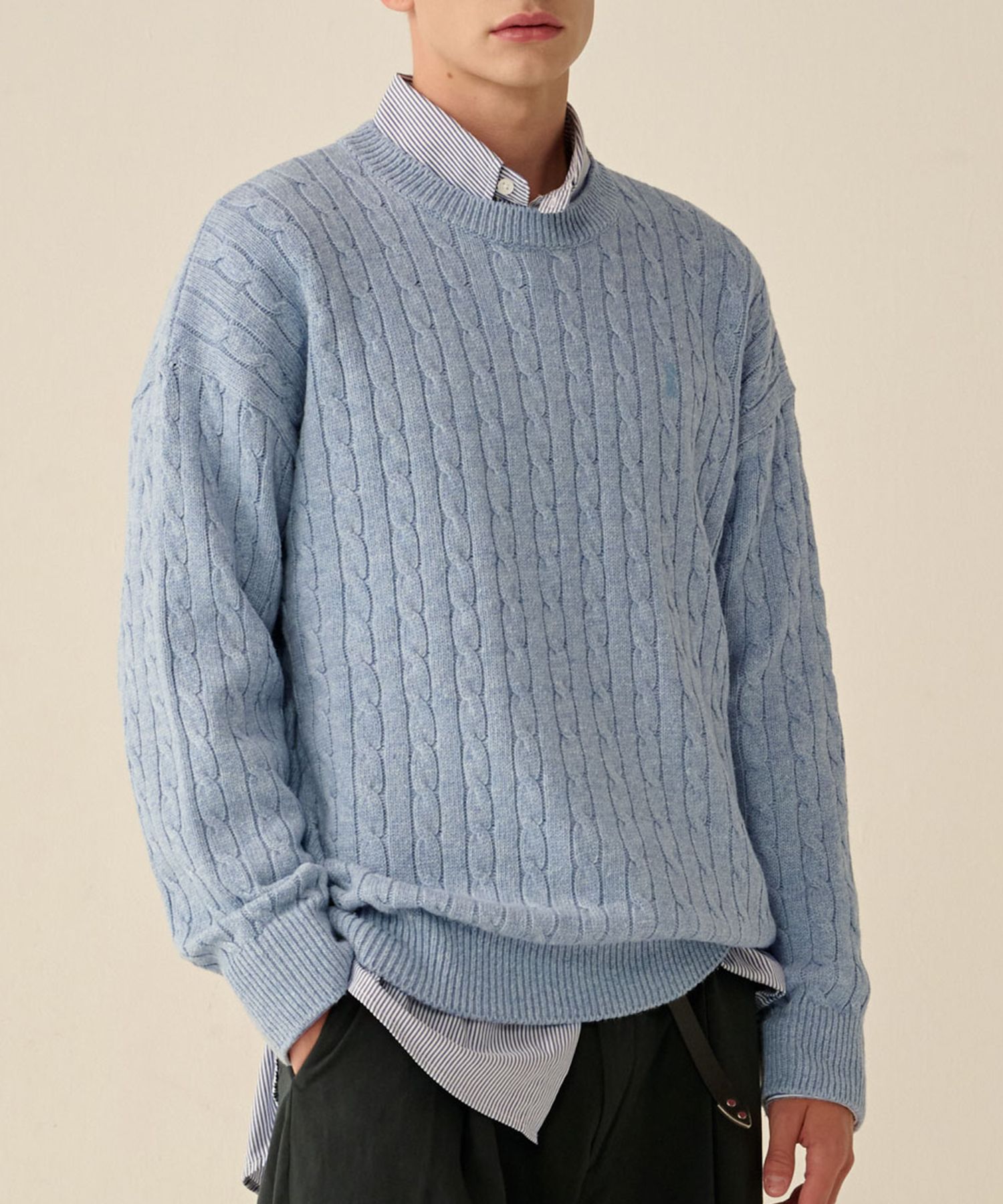 MUSINSA | TAKEASY Solid Cable Loose-fit Knit Sweater