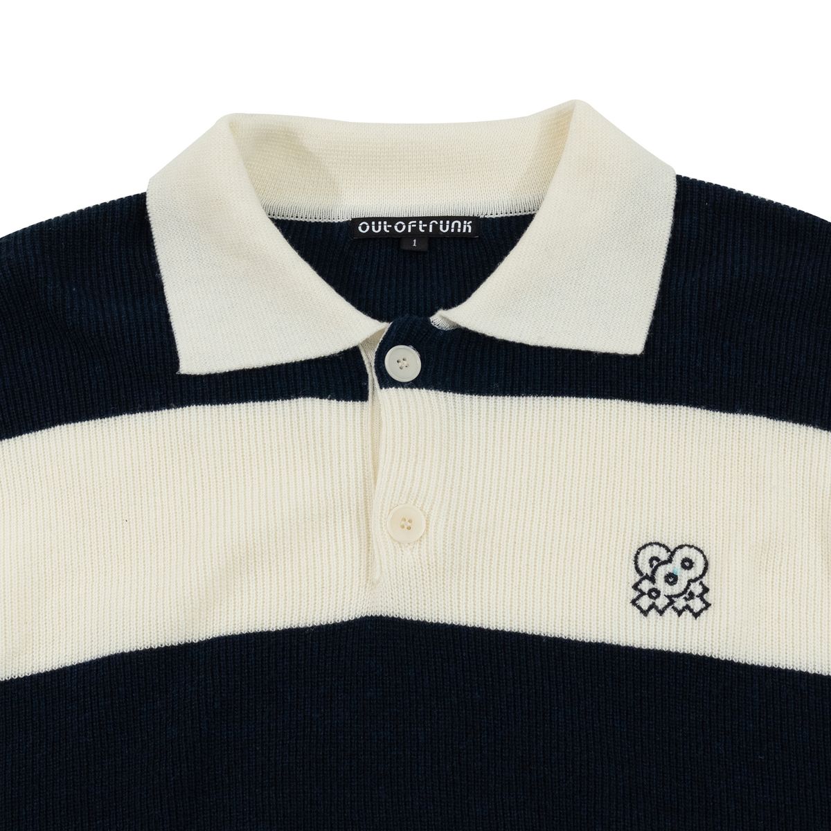 아웃 오브 트렁크(OUT OF TRUNK) Stripe Collar knit Navy (Men)