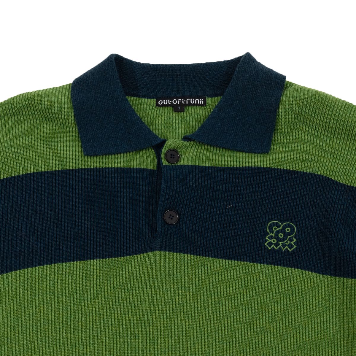 아웃 오브 트렁크(OUT OF TRUNK) Stripe Collar knit Green (Men)