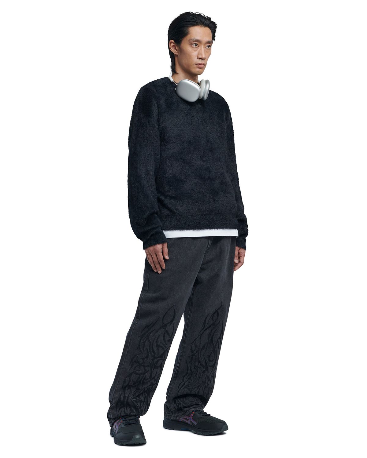 노매뉴얼(NOMANUAL) CROPPED HAIRY KNIT - BLACK
