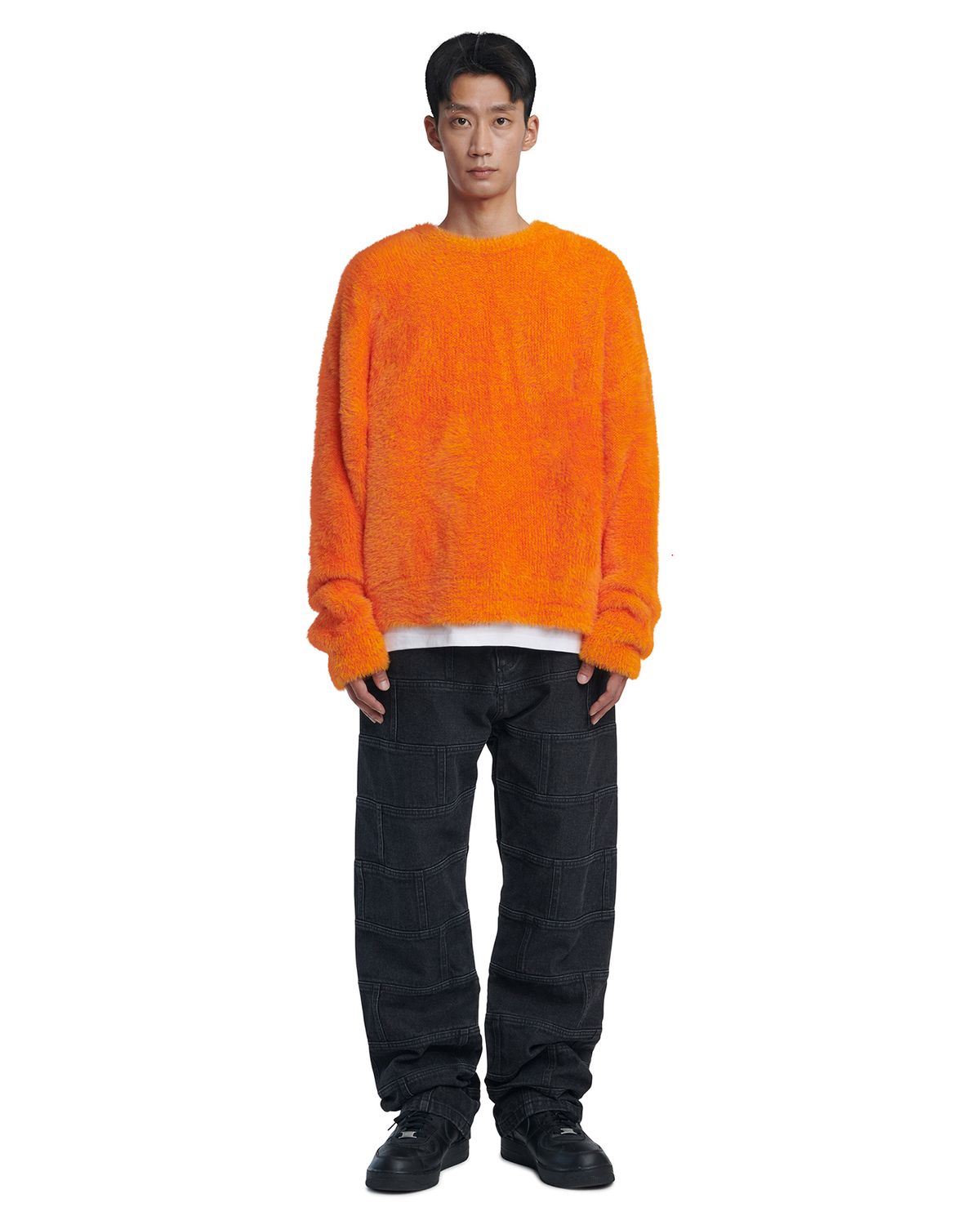 노매뉴얼(NOMANUAL) CROPPED HAIRY KNIT - ORANGE