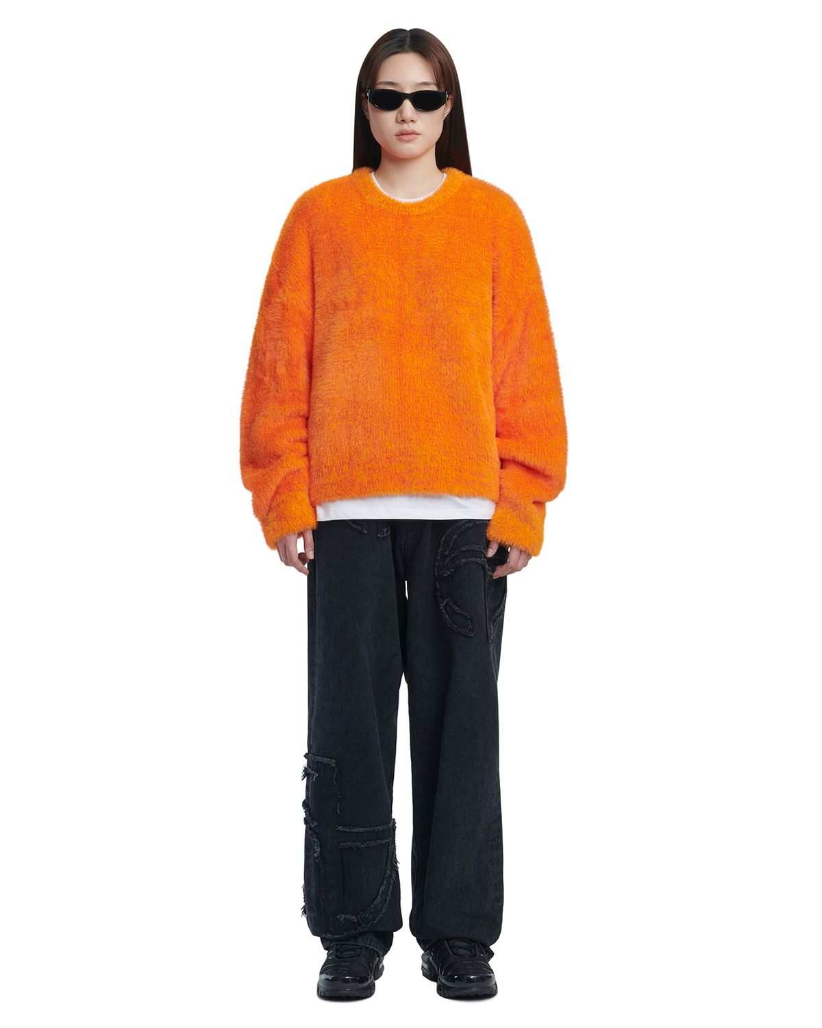노매뉴얼(NOMANUAL) CROPPED HAIRY KNIT - ORANGE