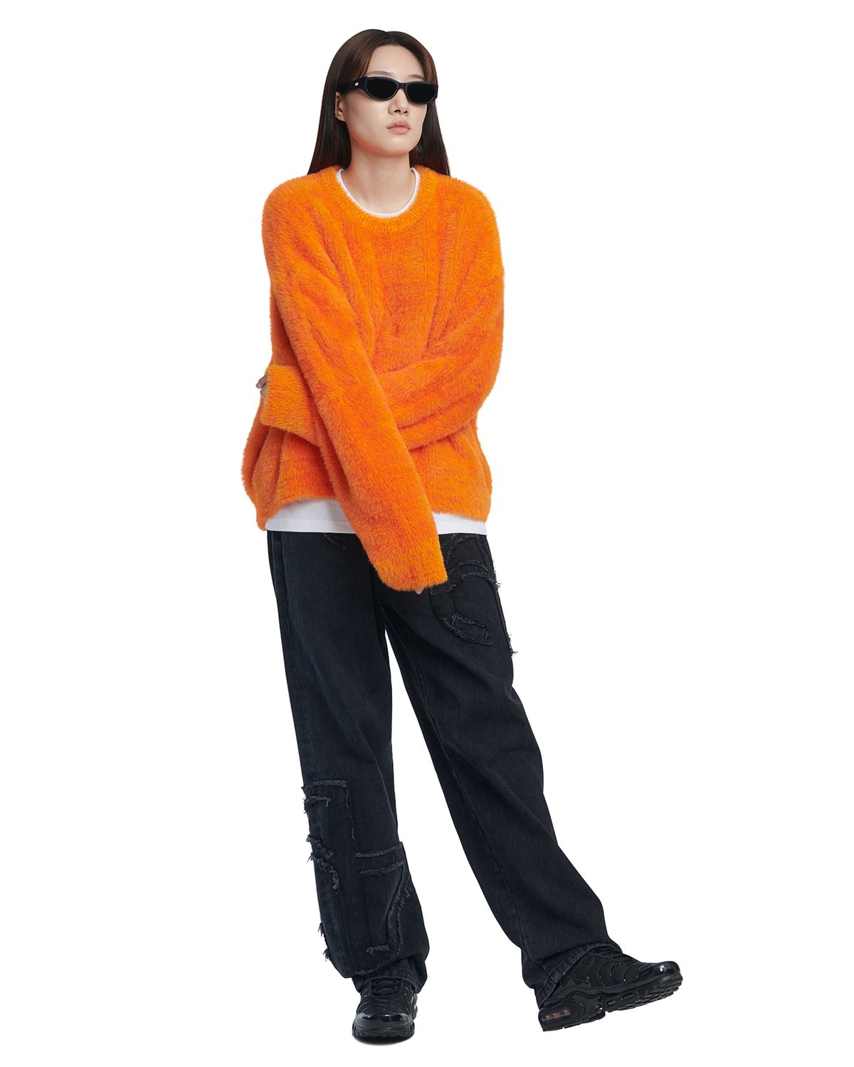 노매뉴얼(NOMANUAL) CROPPED HAIRY KNIT - ORANGE