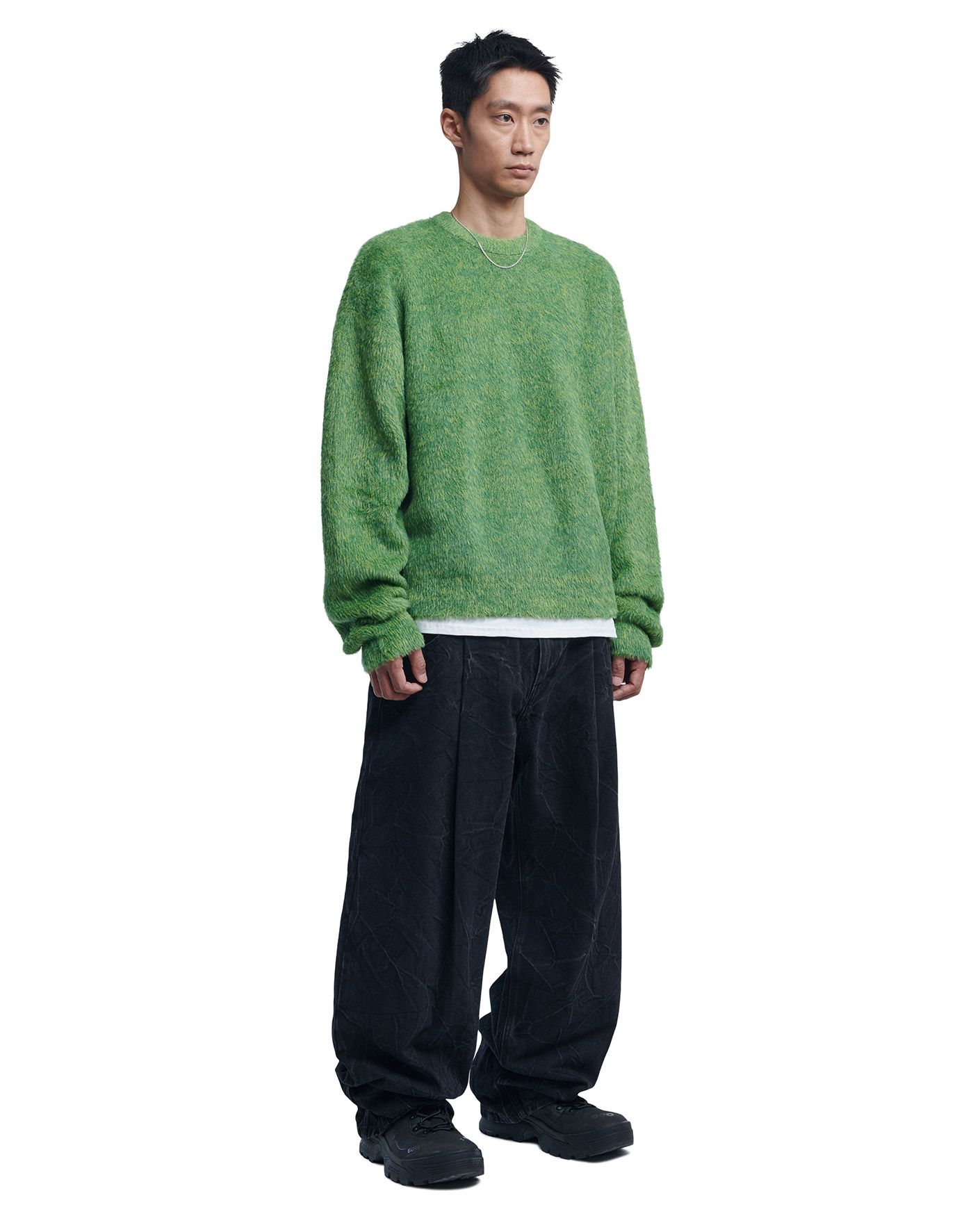 MUSINSA | NOMANUAL CROPPED HAIRY KNIT - GRASS GREEN