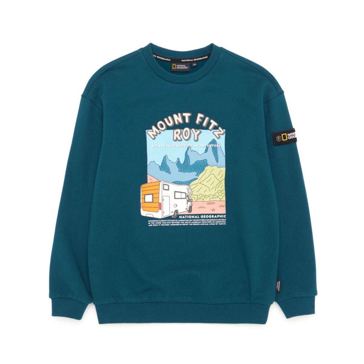 내셔널지오그래픽 키즈(NATIONAL GEOGRAPHIC KIDS) K223USW950 캠핑 그래픽 맨투맨 티셔츠 TEAL GREEN