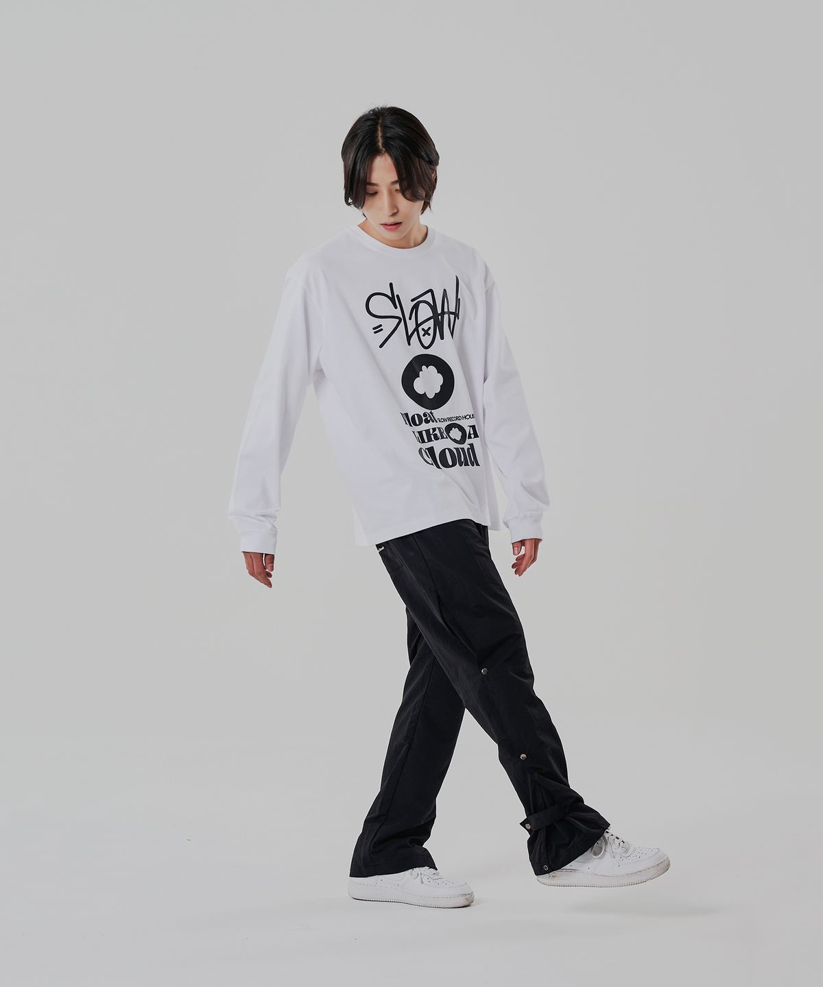 슬로우 레코드 하우스(SLOW RECORD HOUSE) 나일론 사이드 스냅 팬츠_블랙