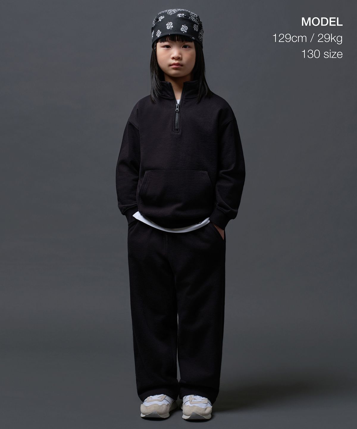 무신사 스탠다드 키즈(MUSINSA STANDARD KIDS) 오버사이즈 하프 집업 스웨트셔츠 [블랙]