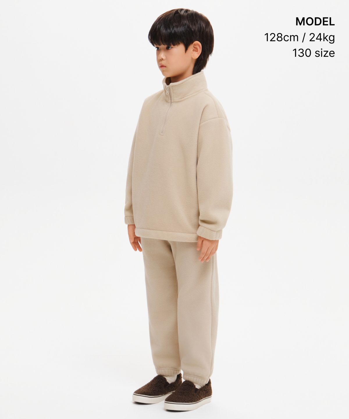 무신사 스탠다드 키즈(MUSINSA STANDARD KIDS) 오버사이즈 폴라 플리스 하프 집업 [더스티 베이지]