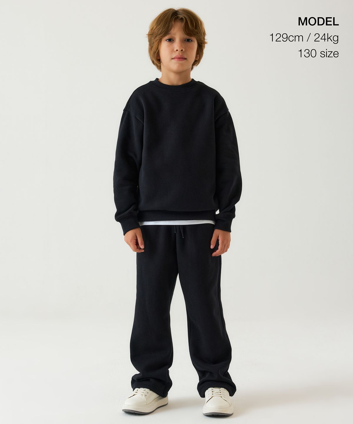 무신사 스탠다드 키즈(MUSINSA STANDARD KIDS) 기모 오버사이즈 스웨트셔츠 [블랙]
