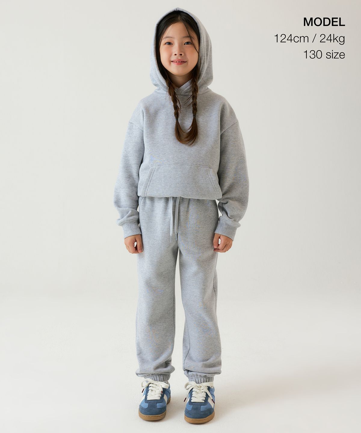 무신사 스탠다드 키즈(MUSINSA STANDARD KIDS) 기모 오버사이즈 후디드 스웨트셔츠 [미디엄 그레이]
