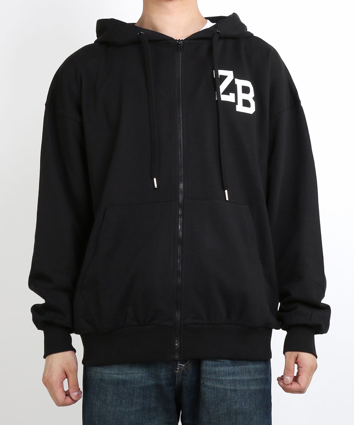 지블랙(ZBLACK) 100% 오가닉 코튼 ZB 스몰로고 후드집업(Black)