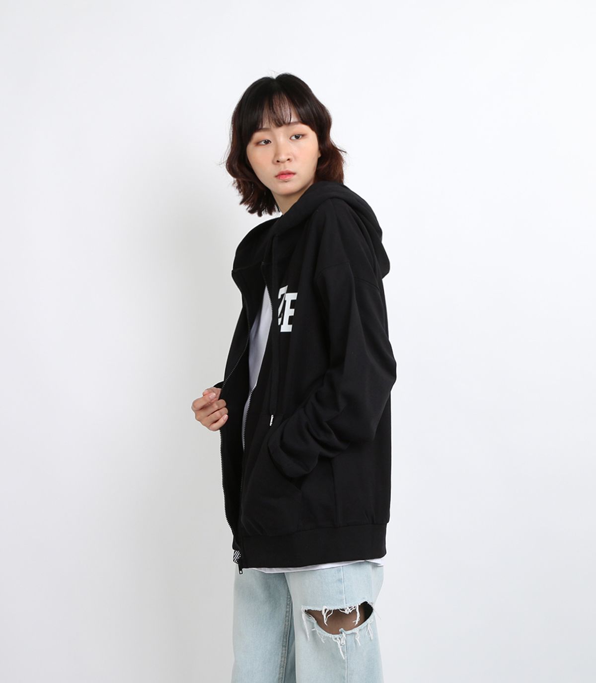 지블랙(ZBLACK) 100% 오가닉 코튼 ZB 스몰로고 후드집업(Black)