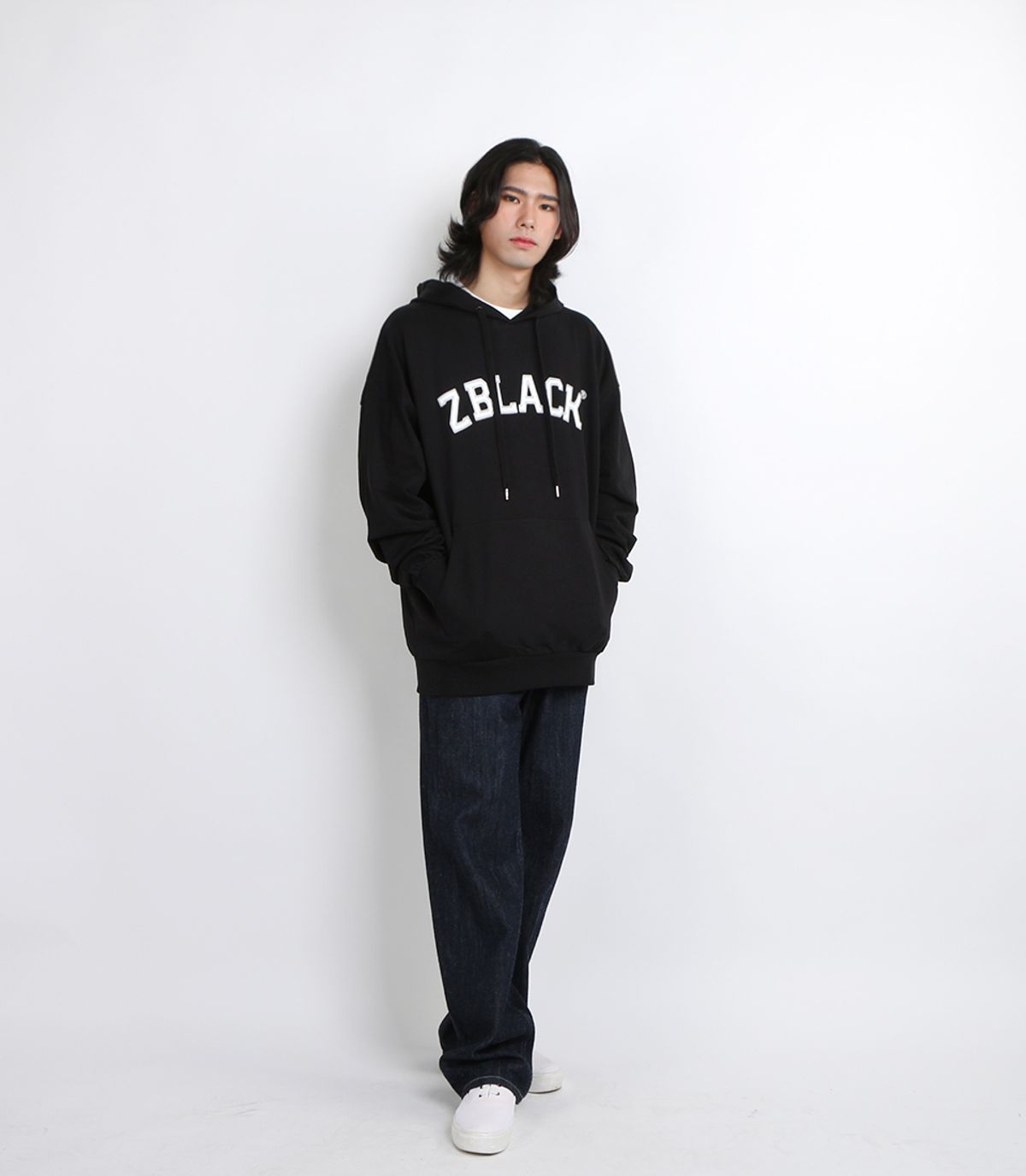 지블랙(ZBLACK) 100% 오가닉 코튼 아플리케이형 아치버전 후드(Black)