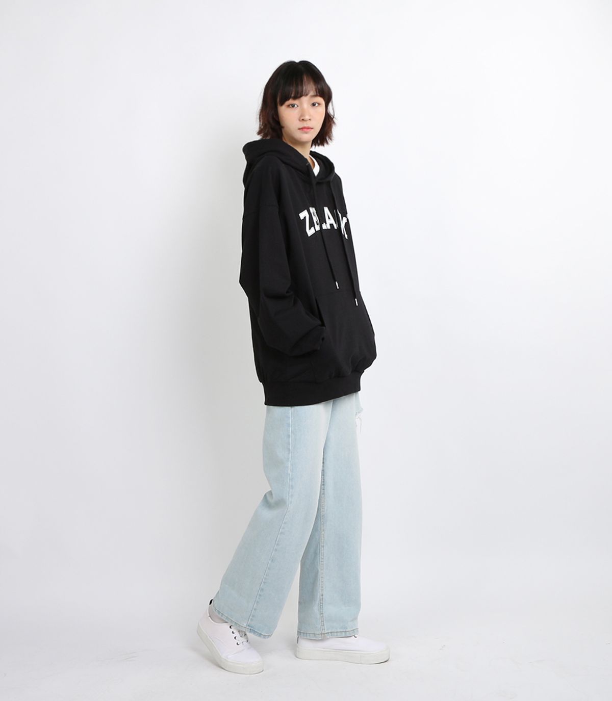 지블랙(ZBLACK) 100% 오가닉 코튼 아플리케이형 아치버전 후드(Black)
