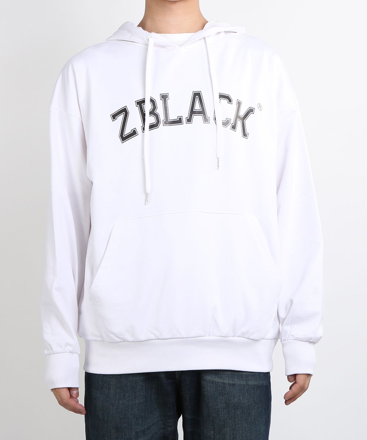 지블랙(ZBLACK) 100% 오가닉 코튼 아플리케이형 아치버전 후드 (White)