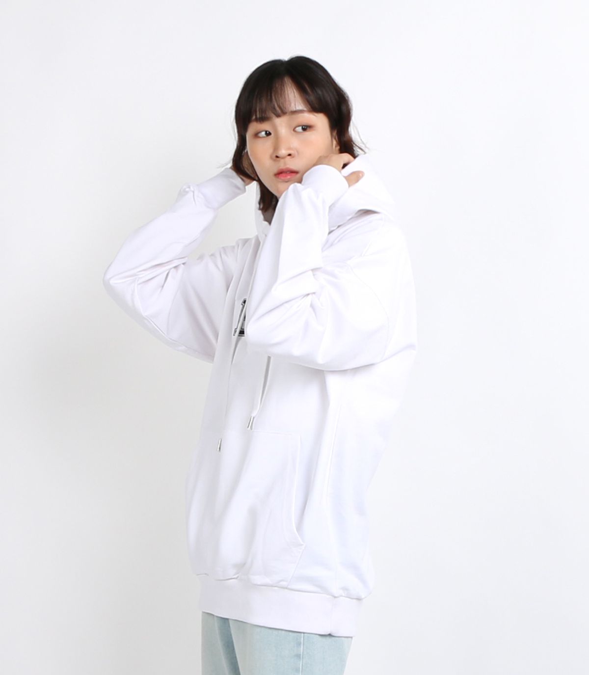 지블랙(ZBLACK) 100% 오가닉 코튼 아플리케이형 아치버전 후드 (White)