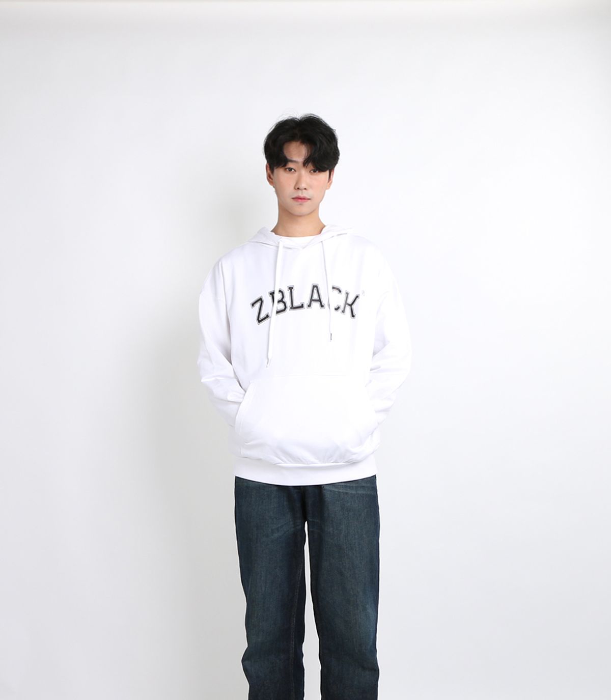 지블랙(ZBLACK) 100% 오가닉 코튼 아플리케이형 아치버전 후드 (White)
