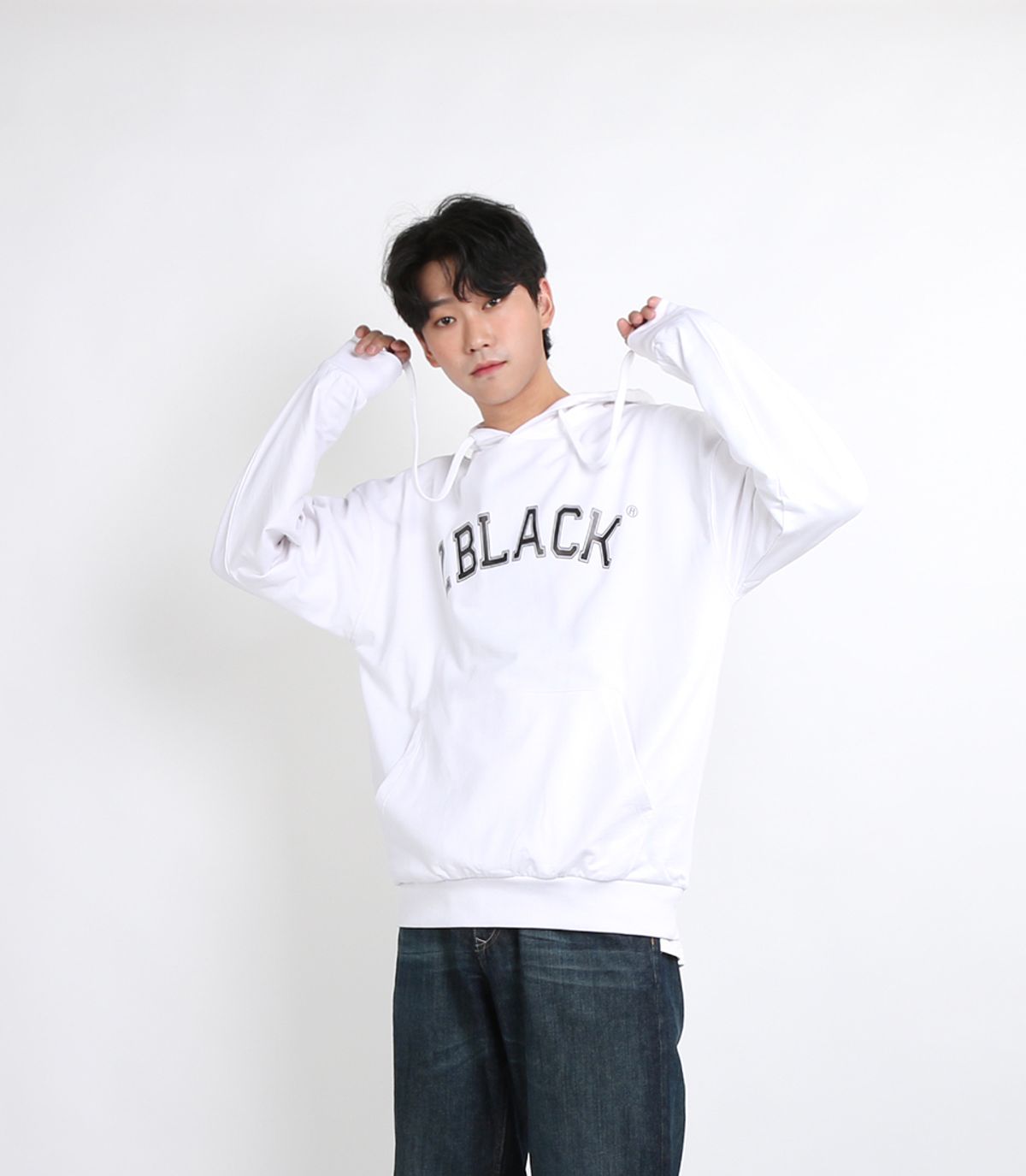 지블랙(ZBLACK) 100% 오가닉 코튼 아플리케이형 아치버전 후드 (White)