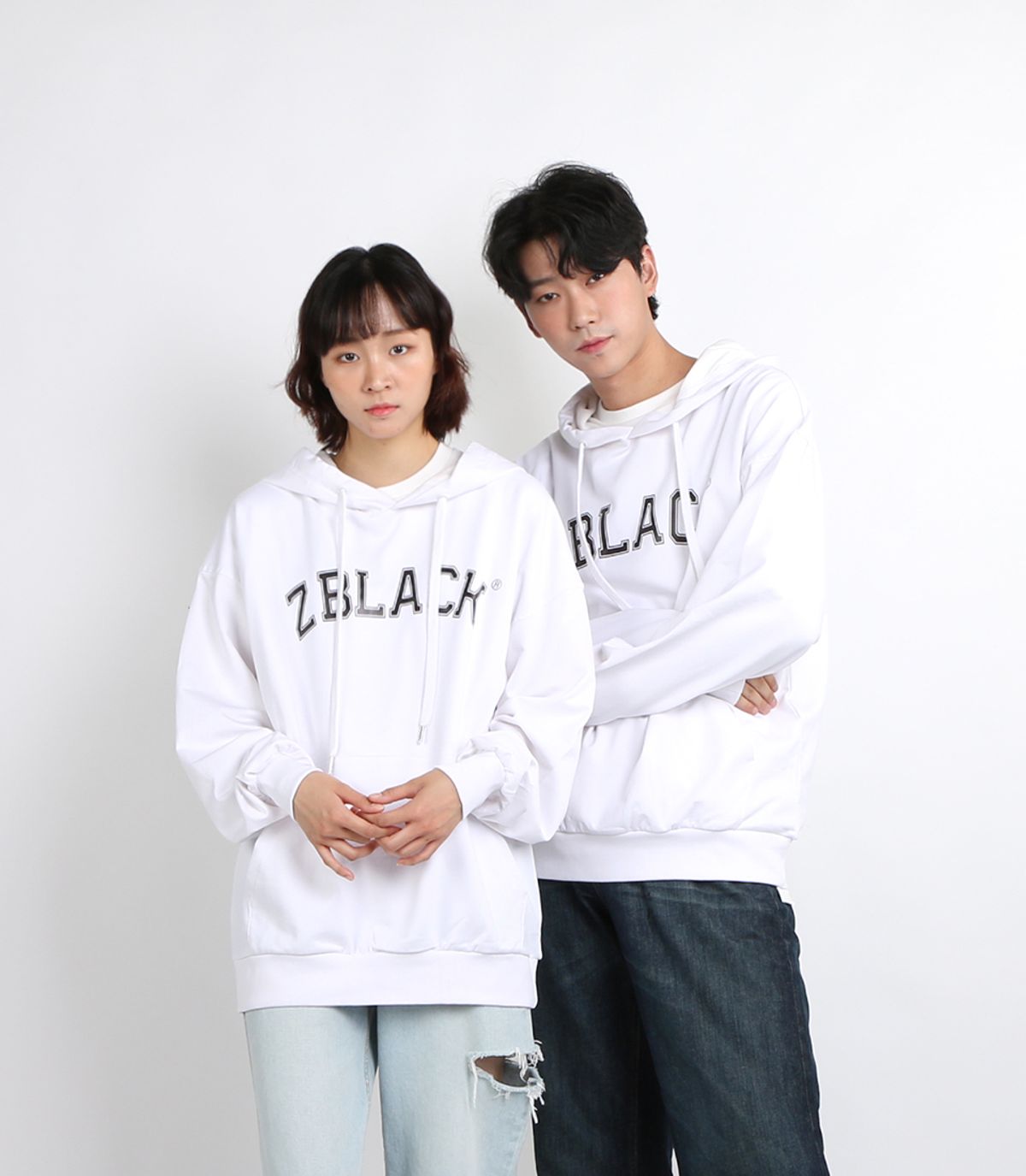 지블랙(ZBLACK) 100% 오가닉 코튼 아플리케이형 아치버전 후드 (White)