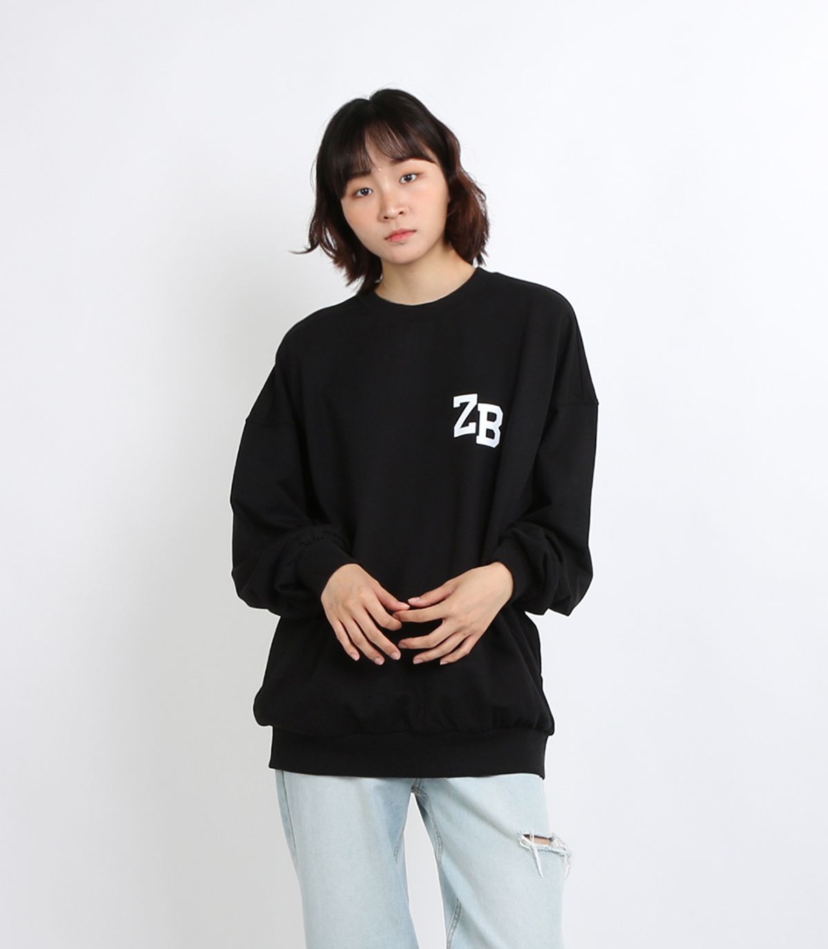 지블랙(ZBLACK) 100% 오가닉 코튼 ZB 스몰로고 맨투맨 (Black)