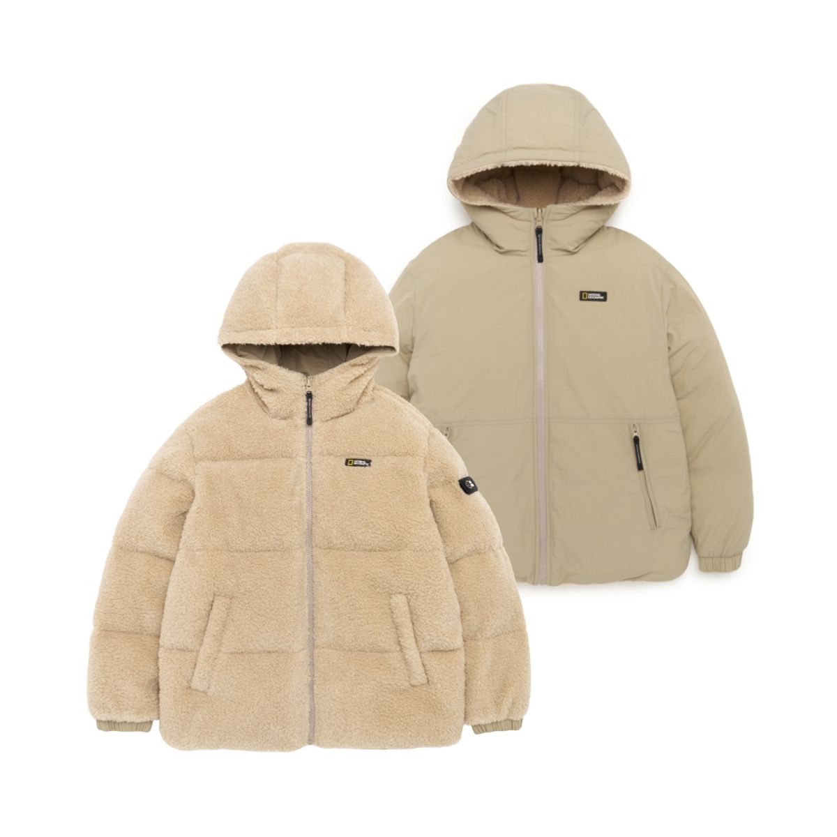 내셔널지오그래픽 키즈(NATIONAL GEOGRAPHIC KIDS) K224UDW950 키즈 플리스 리버시블 숏 다운 점퍼 BEIGE