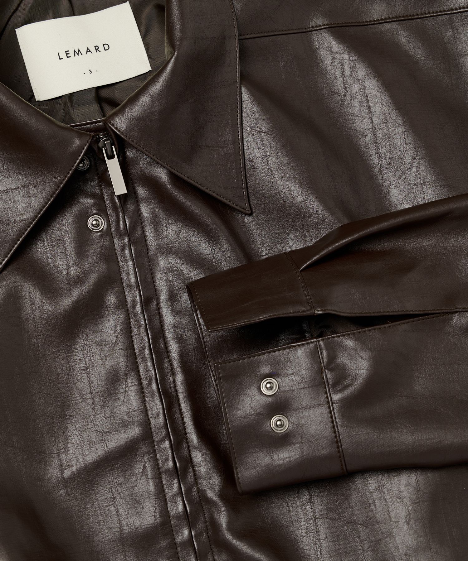 MUSINSA | LEMARD Overfit Single Vegan Leather Jacket - Brown