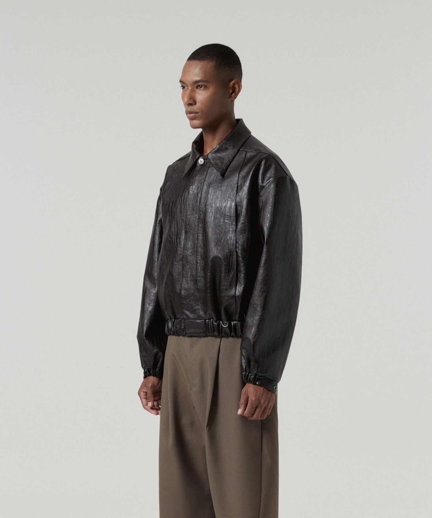 MUSINSA | LEMARD Overfit Single Vegan Leather Jacket - Brown