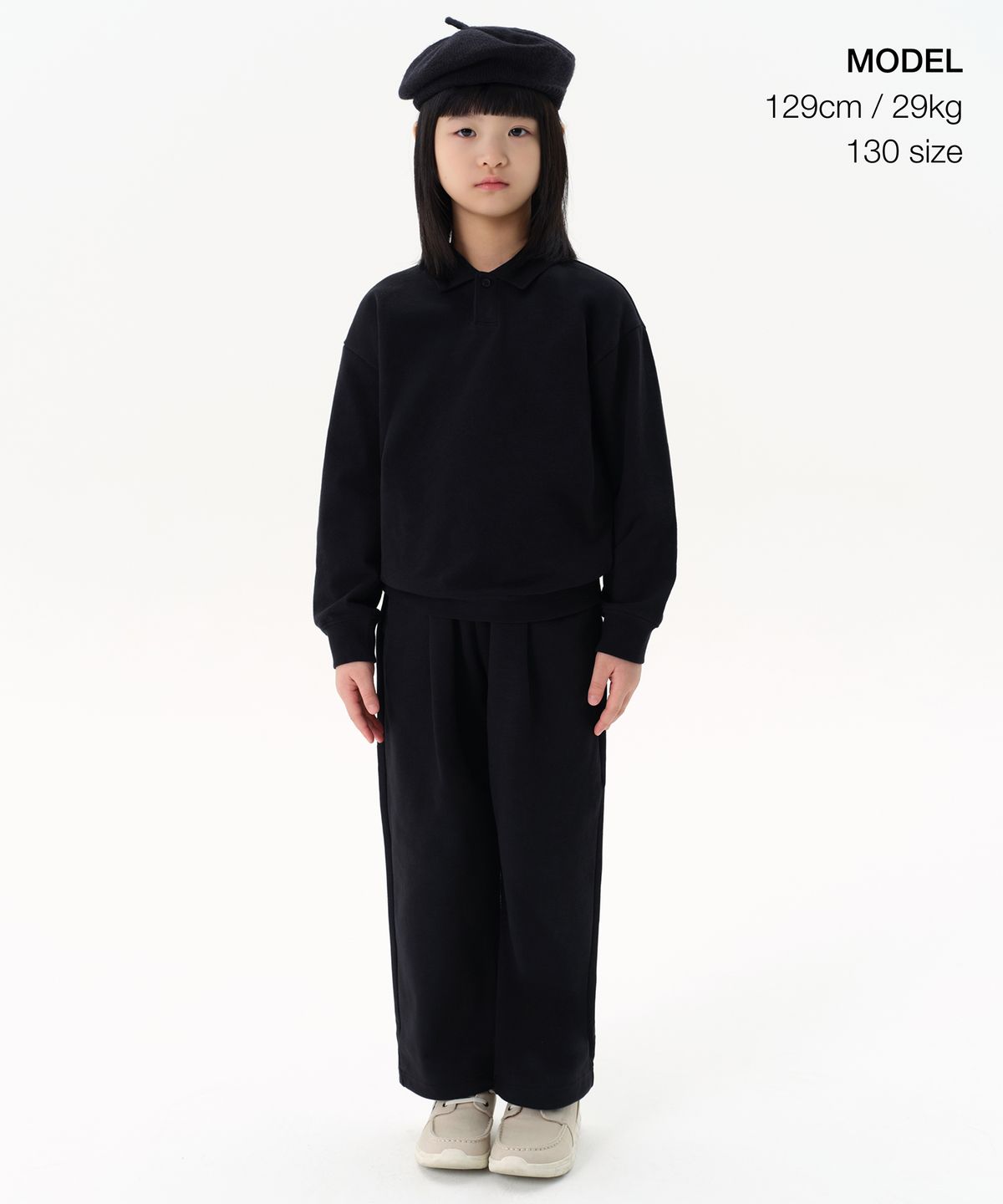 무신사 스탠다드 키즈(MUSINSA STANDARD KIDS) 오버사이즈 칼라드 스웨트셔츠 [블랙]
