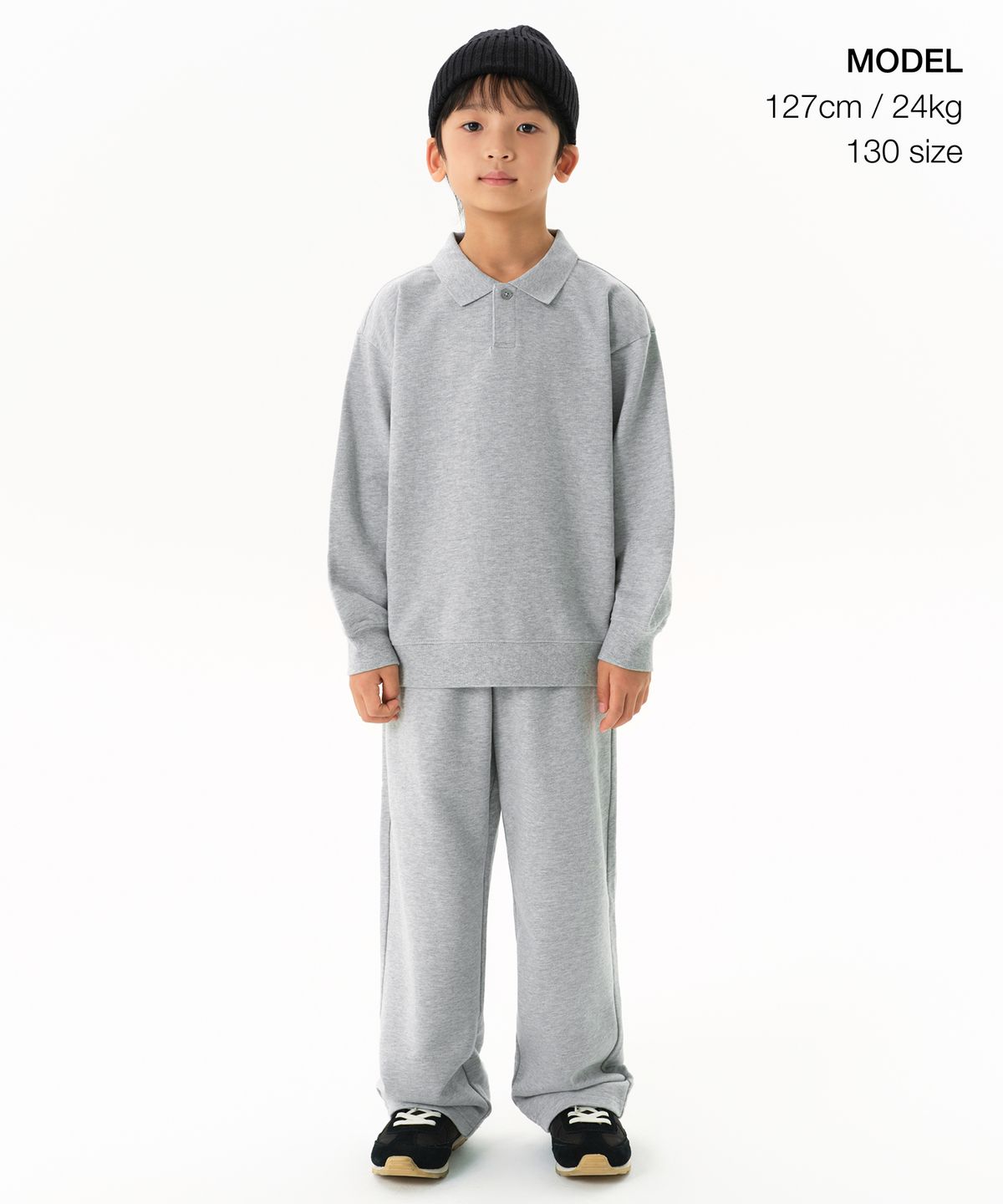 무신사 스탠다드 키즈(MUSINSA STANDARD KIDS) 오버사이즈 칼라드 스웨트셔츠 [미디엄 그레이]