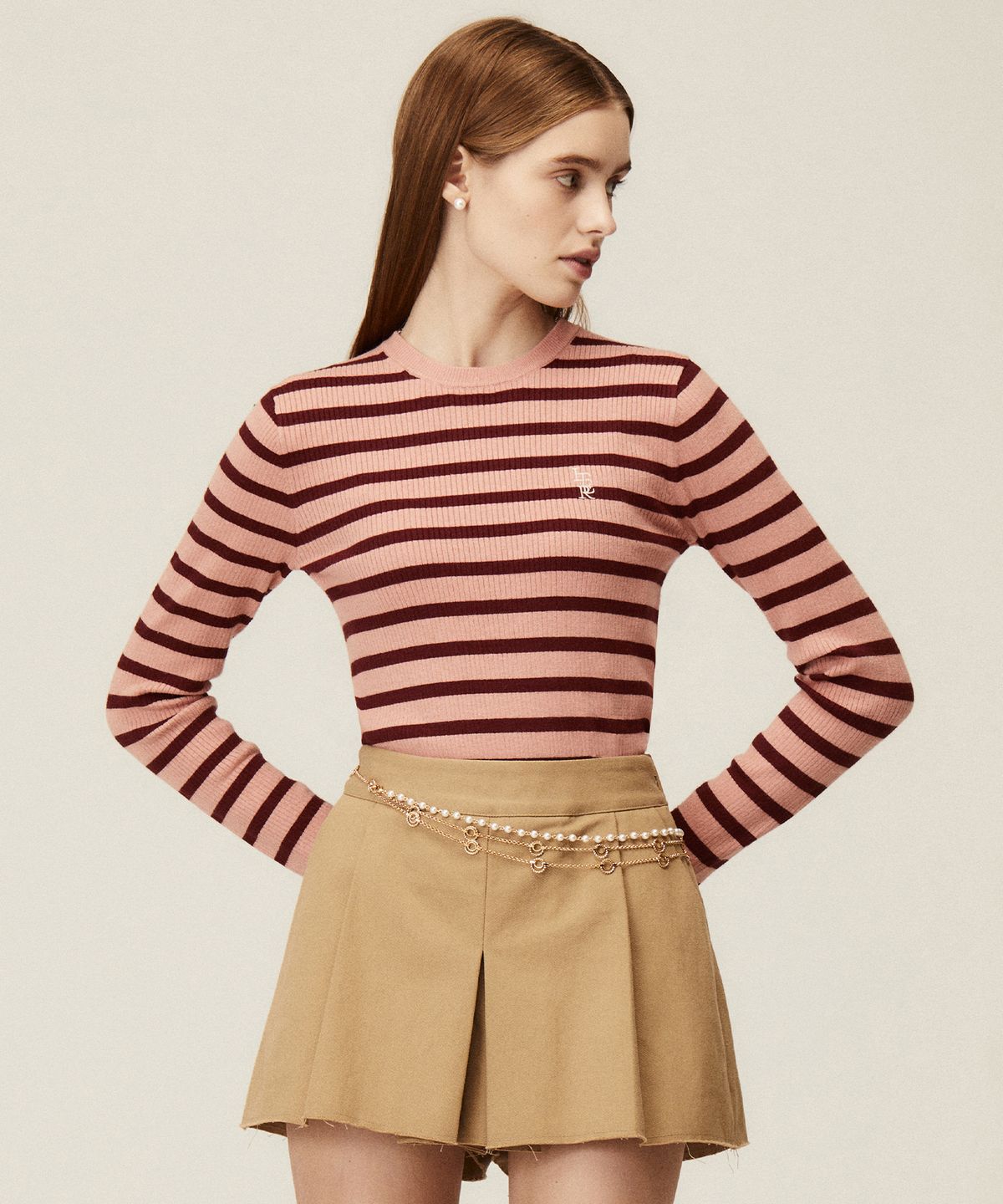 잇터(ITER) LOGO STRIPE LONG SLEEVE KNIT_PINK