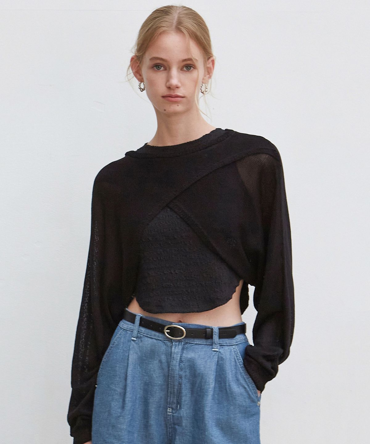 닉앤니콜(NICK&NICOLE) NICOLE LAYERED KNIT BOLERO_BLACK