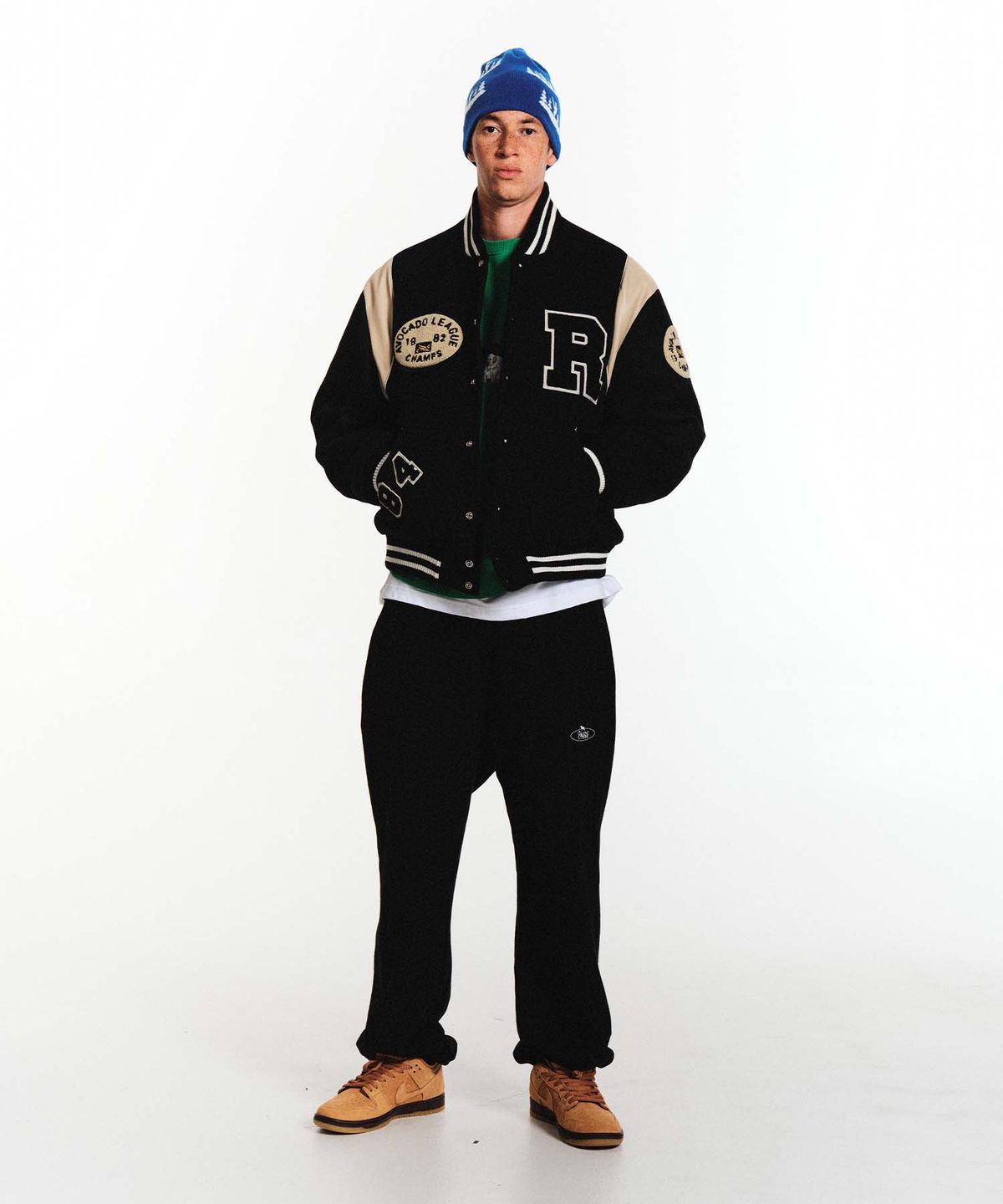 리트리버클럽(RETRIEVER CLUB) BIG R LOGO PATCH  STADIUM JACKET [BLACK]