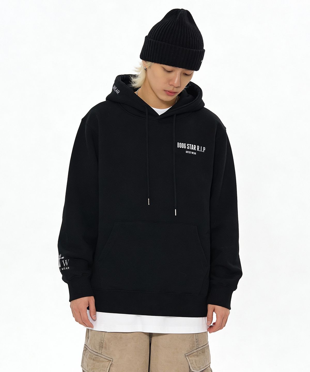 아티스트웨어(ARTISTWEAR) [ATW  X BOOGSTAR] 레전드 후드티_BK