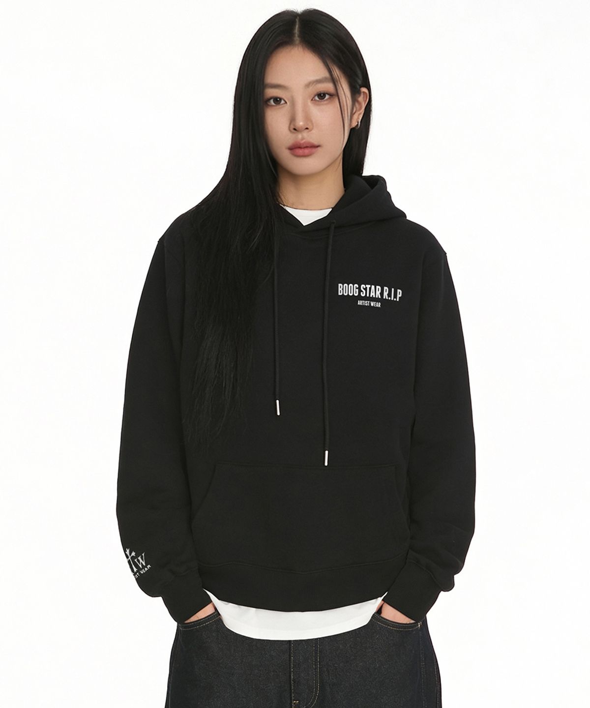 아티스트웨어(ARTISTWEAR) [ATW  X BOOGSTAR] 레전드 후드티_BK