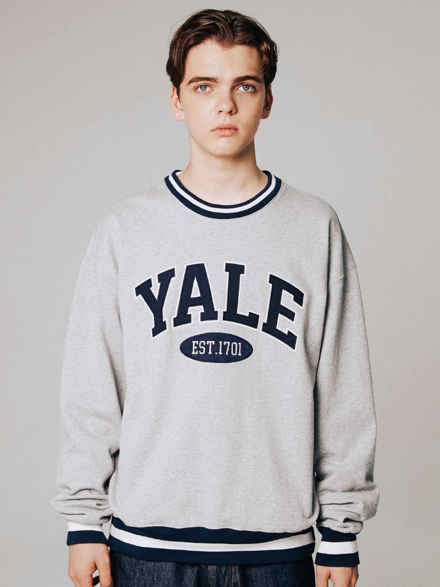 [ YALE ]★ 2 TONE ARCH CREWNECK MUSINSA | YALE 2 TONE ARCH CREWNECK NAVY / STRIPE