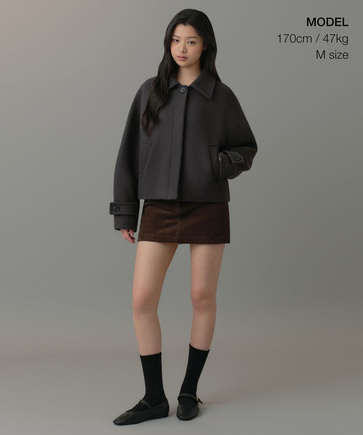 무신사 스탠다드 우먼(MUSINSA STANDARD WOMAN) 우먼즈 캐시미어 블렌드 쇼트 맥 코트 [건메탈]
