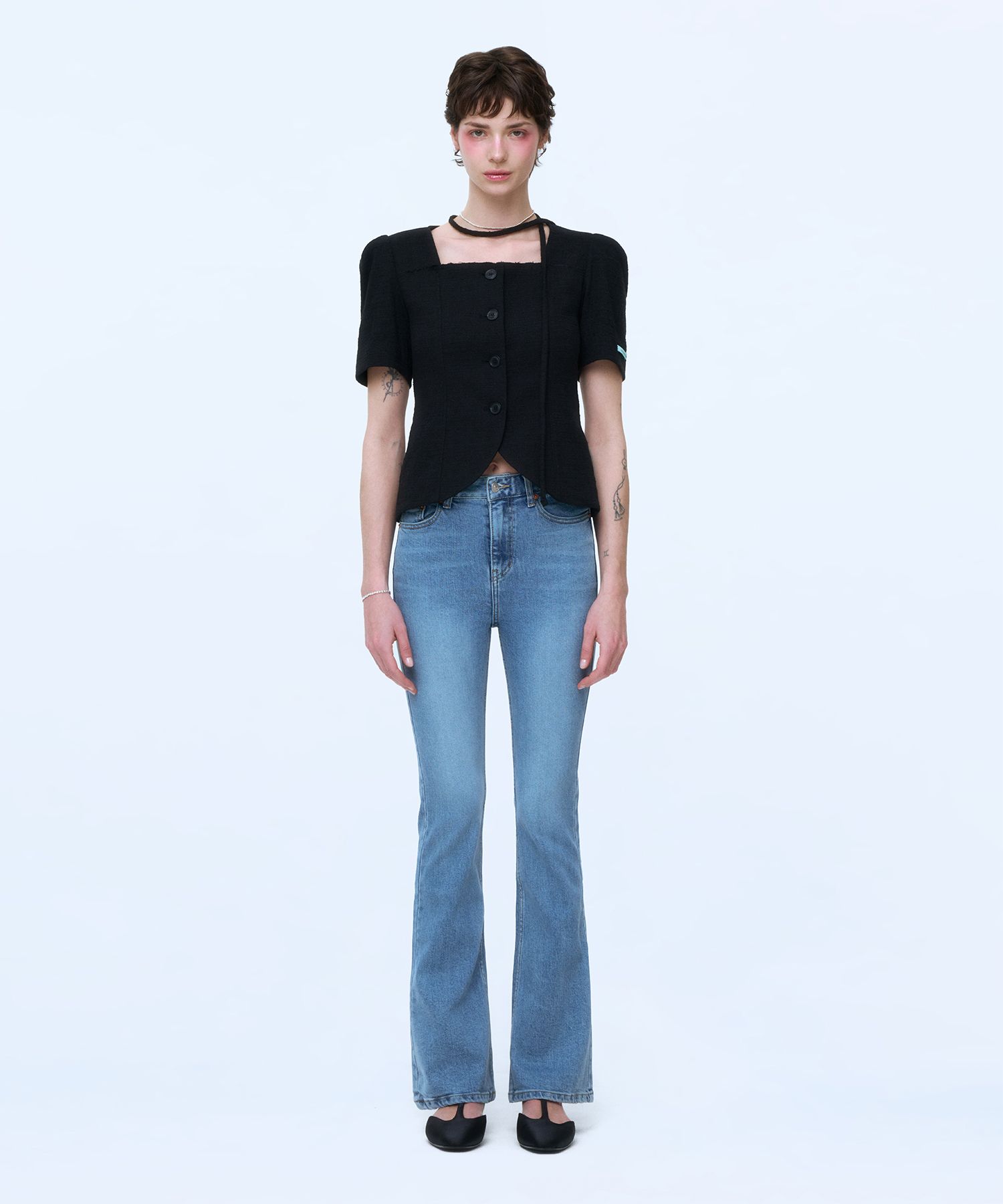 [INSTANTFUNK] VINTAGE WASHING BOOTCUT PANTS /追跡付 SOFT BOOTCUT DENIM PANTS - VINTAGE BLUE - INSTANTFUNK